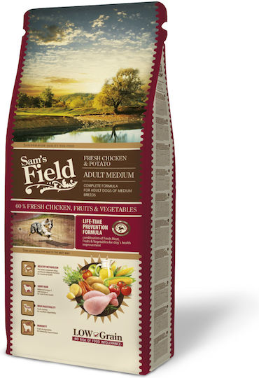 Sam's Field Adult Medium 13kg Ξηρά Τροφή με Λίγα Σιτηρά για Ενήλικους Σκύλους Μεσαίων Φυλών με Κοτόπουλο και Πατάτες