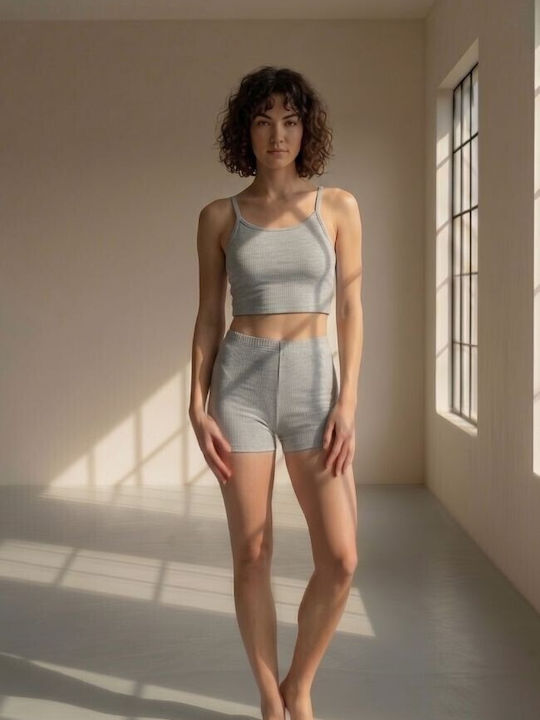 Zizo Sommerliches Damen-Schlafanzug-Set Grau Hell Zizo