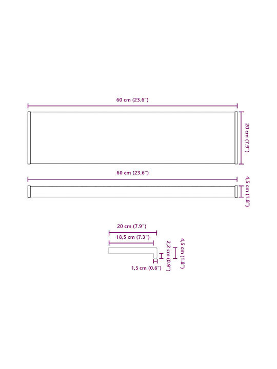 vidaXL Περβάζι Παράθυρου PVC Π60xΥ20cm