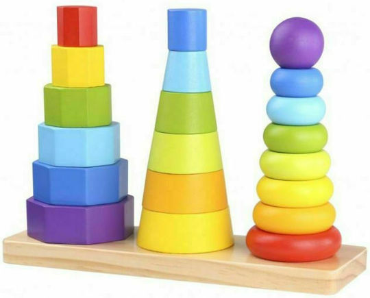 Tooky Toys Παιχνίδι Στοίβαξης Πύργοι Στοίβαξης Γεωμετρικά Σχήματα από Ξύλο για 18+ Μηνών