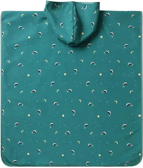 Beach Poncho Sun Protection Hood Whale Teal 1-3 Years Monneka