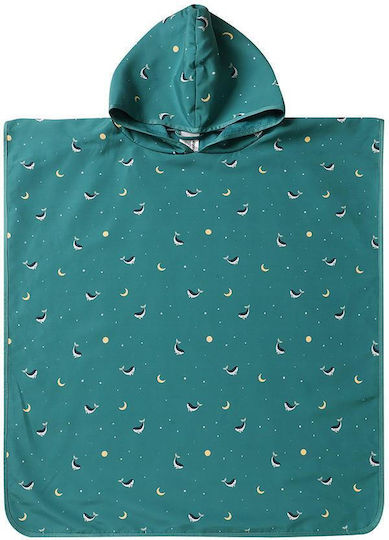 Beach Poncho Sun Protection Hood Whale Teal 4-7 Years Monneka