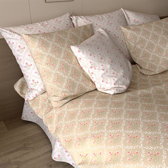 Charalambidis Textiles King Size Bed Sheet with Rubber Hugger 200x260cm Beige