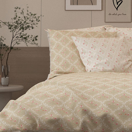 Charalambidis Textiles King Size Bed Sheet with Rubber Hugger 200x260cm Beige