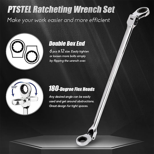 Exdel Tools Σετ 6 Μονά Κλειδιά Πολύγωνα Σπαστά με Μηχανισμό Καστάνιας