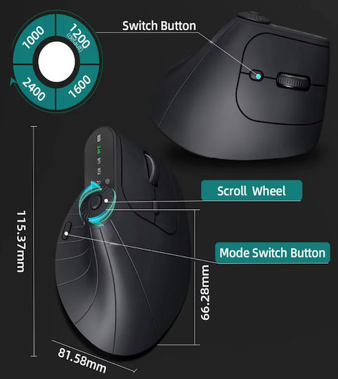 ZD1W523QWS0 Mouse Vertical Ergonomic Wireless Negru