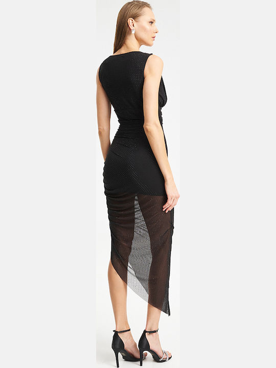 Summer Midi Evening Dress with Tulle Black