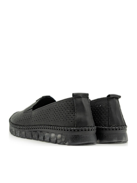 Leather Women's Moccasins In Black Color