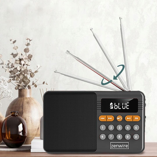 Zenwire 8743983 Φορητό Ραδιόφωνο Επαναφορτιζόμενο με Bluetooth και USB Μαύρο