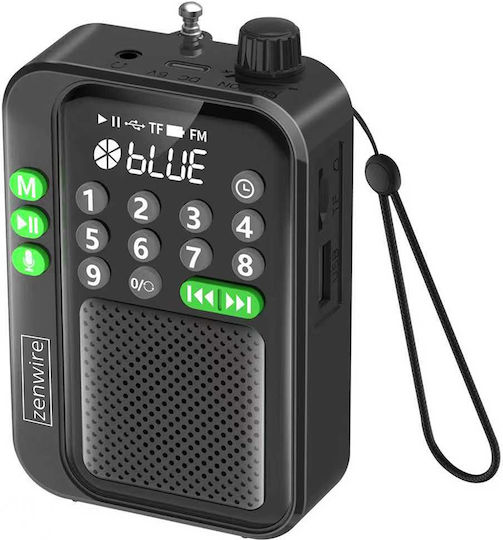 Zenwire Y1 Φορητό Ραδιόφωνο Επαναφορτιζόμενο με Bluetooth και USB Μαύρο