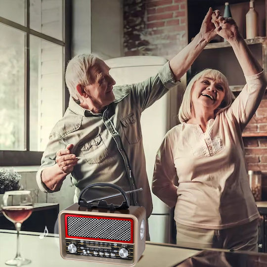 1234580 Retro Φορητό Ραδιόφωνο Ηλιακό με Bluetooth και USB Καφέ