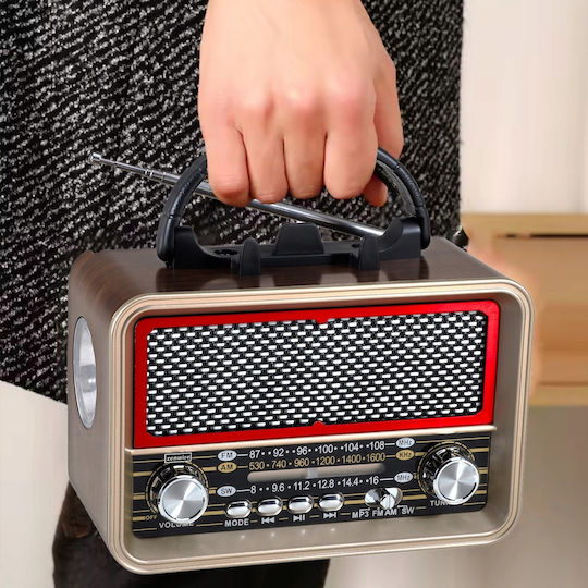 1234580 Retro Φορητό Ραδιόφωνο Ηλιακό με Bluetooth και USB Καφέ