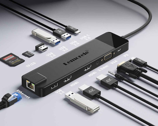 Lemorele TC100 USB-C Docking Station με HDMI 4K PD Ethernet και σύνδεση 2 Οθονών Μαύρο