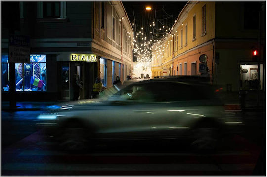 Painting Night Street Scene Lights Car Night Street Scene Lights Car 65x40