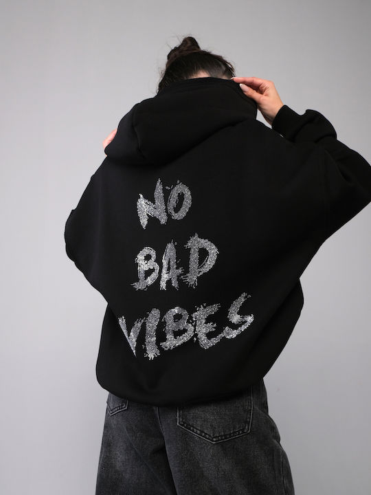 No Bad Vibes Дълго Дамско Суитшърт Худи Черно