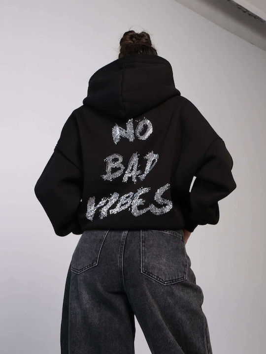 No Bad Vibes Дълго Дамско Суитшърт Худи Черно