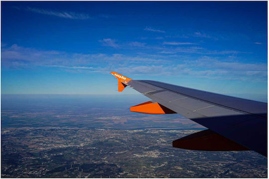 Painting Airplane Wing Over Cityscape Wing Airplane Over Urban Landscape 150x100