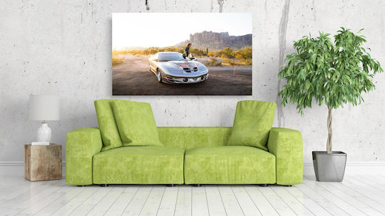Painting Man Sports Car At Sunset In Desert 65x40