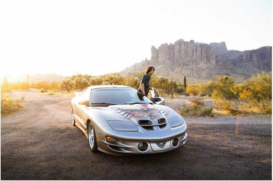 Painting Man Sports Car At Sunset In Desert 65x40