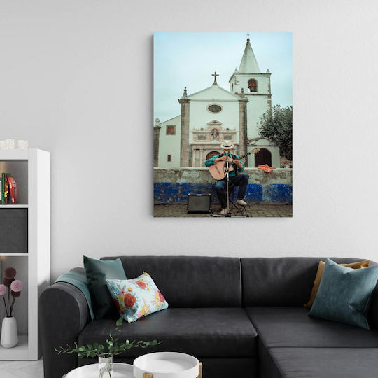 Painting Street Musician In Front Church Street Musician In Front Church 70x100