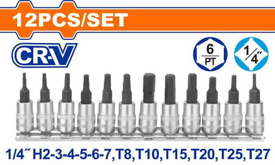 Wadfow Καρυδάκια με Μύτες Allen, Torx και Καρέ Υποδοχής 1/2'' Σετ 12τμχ
