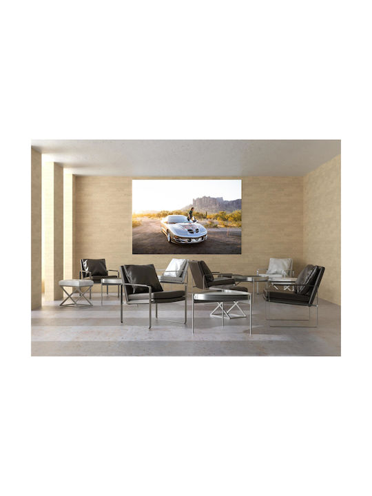 Painting Man Sports Car at Sunset in Desert 100x70