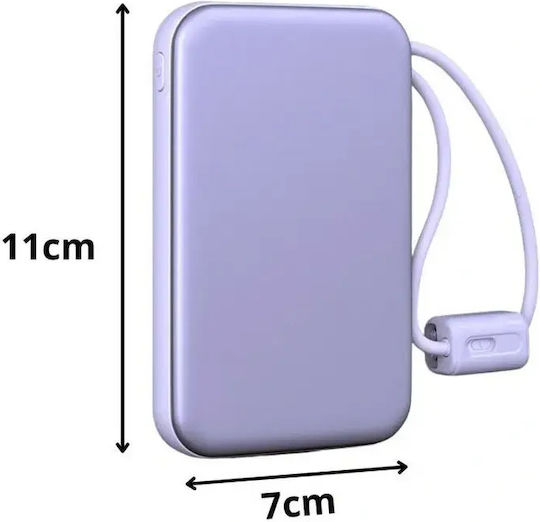Verk Group 06393 Power Bank 10000mAh 22.5W with USB-A Port and USB-C Port Quick Charge 3.0 Purple