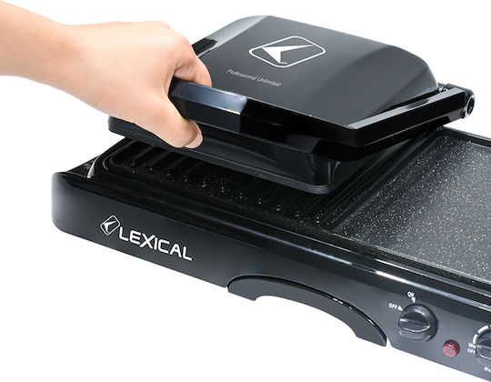 Lexical Tabletop Electric Grill Smooth and Ribbed Plate 1600W with Adjustable Thermostat