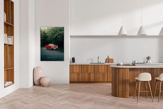 Painting Vintage Red Car In A Forest Vintage Red Car In A Forest 40x65
