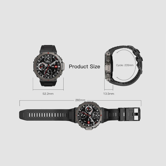 Microwear DM58 GPS 45mm Smartwatch με Παλμογράφο (Red Silicone)