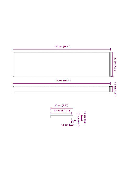 vidaXL Window Sill PVC W100xH20cm