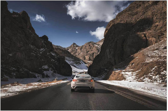 Painting Car Driving Through Mountain Pass Driving Car Through Mountain Pass 65x40