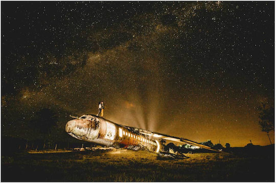 Панел Abandoned Airplane Under Stars Екзакталелимено Аероплано Като Астерия 170x115