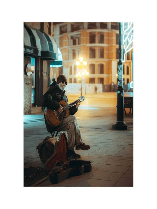 iLovePrints Street Musician Gemälde Bei Nacht 100x150