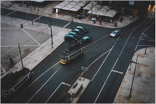 Πίνακας Intersection Trams Cars Διασταύρωση Τραμ Αυτοκίνητα 65x40