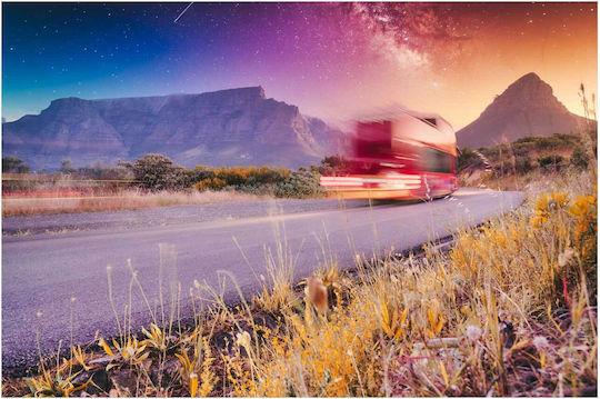 iLovePrints Gemälde Bus Journey Under Stars 100x70