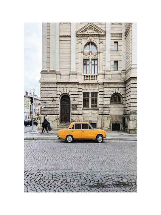 Панел Yellow Car By Historic Building Жълто Автомобил Историческа Сграда 50x80