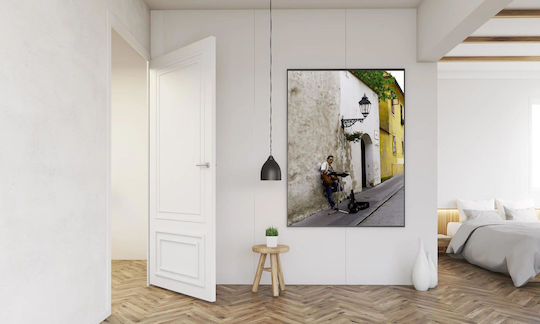 Straßenmusiker In Einer Malerischen Gasse Ein Ölgemälde