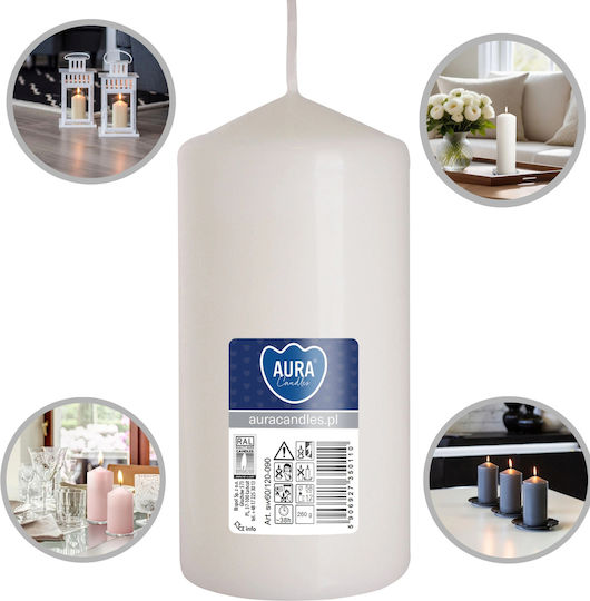 Aura Glass Διακοσμητικό Κερί Λευκό 12εκ.