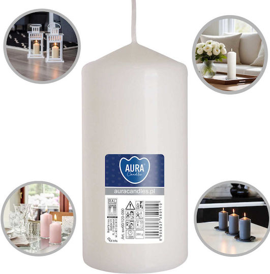 Aura Glass Διακοσμητικό Κερί Λευκό 12εκ.