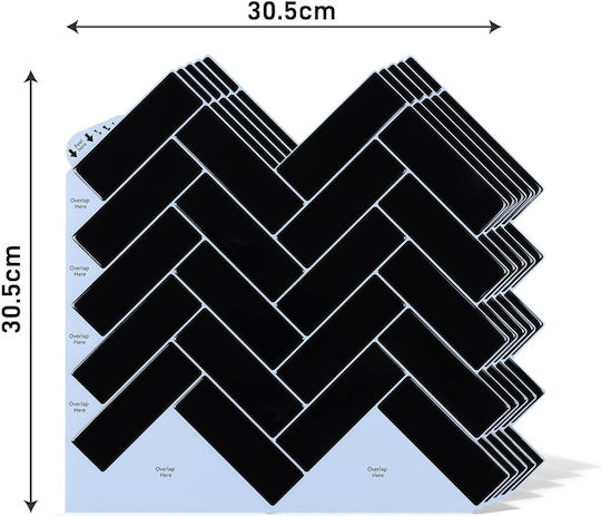 Стикери За Стена Varypaper 3d Рибена Кост 30,5x30,5 См 20 Броя Черни