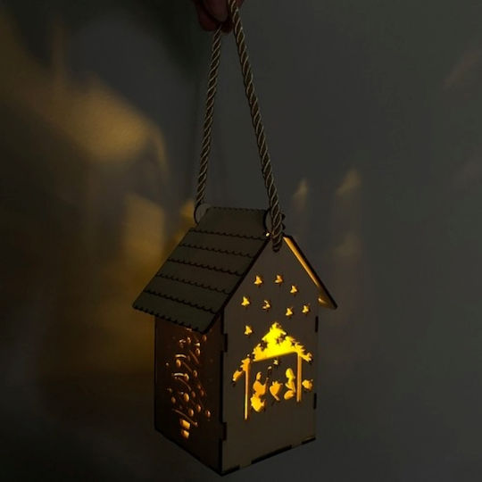 Casă Din Lemn Motif De Crăciun Led 14x7x10 Cm
