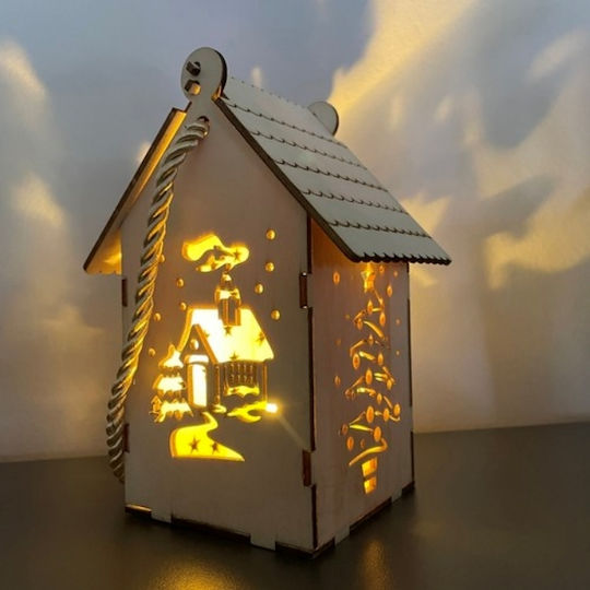Casă Din Lemn Motif De Crăciun Led 14x7x10 Cm