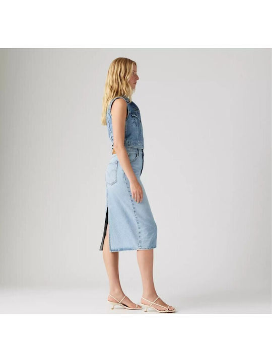 High-waisted Midi Skirt Light Aged Denim