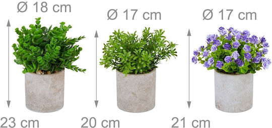 Set 3 Artificial Plants Relaxdays Green Purple Gray 23x18cm 20x17cm 21x17cm