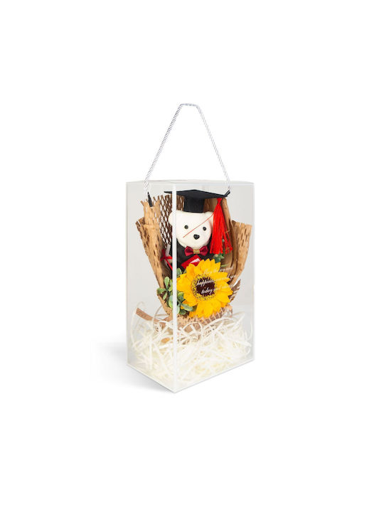 Graduation Gift Teddy Bear Sunflower In Transparent Box 26 × 10.5 × 14 Cm Decorative Gift Box