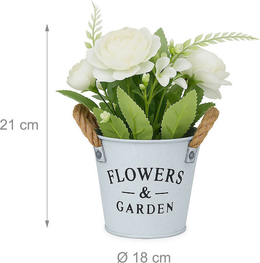 Set 3 Flori Artificiale În Ghivece Relaxdays Albe 21x18cm