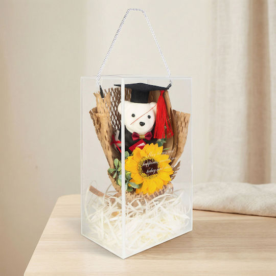 Graduation Gift Teddy Bear Sunflower In Transparent Box 26 × 10.5 × 14 Cm Decorative Gift Box