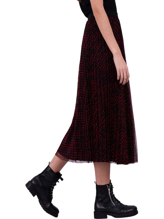 Pleated High-waisted Midi Skirt Checked Burgundy