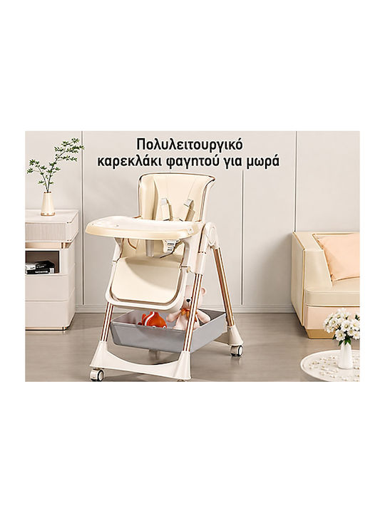 Klappbarer Baby Hochstuhl mit Höhenverstellbar Beige